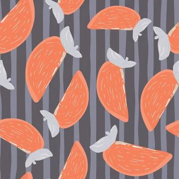 Random seamless food pattern with orange repsimmon slice elements. Grey strip Stock Illustration