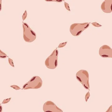 Random seamless fruit pattern with simple pear silhouettes. Pink light backgr 스톡 일러스트