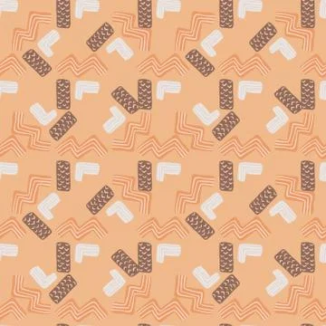 Random seamless geometry doodle pattern. Tetris figures with rectangles in br Stock Illustration