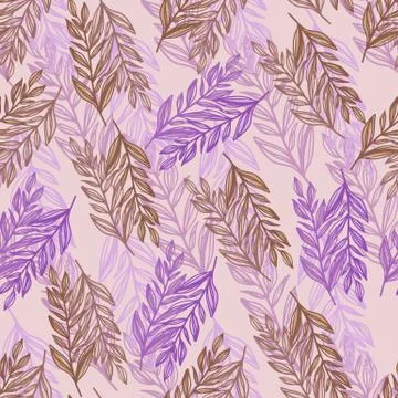 Random seamless herbal pattern with outline branches silhouettes. Purple and  Stockillustratie