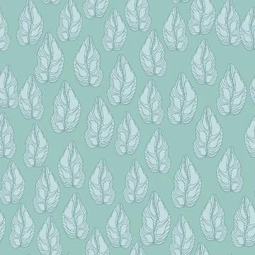 Random seamless light blue pattern with outline leaf silhouettes. Nature back Stock Illustration