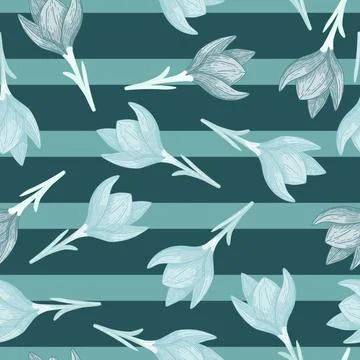 Random seamless nature botanic pattern with blue crocus flower elements. Stri 스톡 일러스트