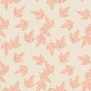Random seamless nature pattern with falling leaves. Light pastel pink palette Stock Illustration