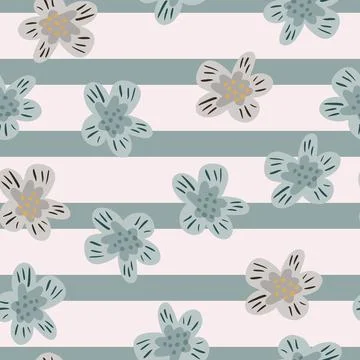 Random seamless nature pattern with simple flower elements in blue and beige  Stock Illustration