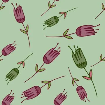 Random seamless pale pattern with contoured tulip flowers shapes in green and Stock Illustration