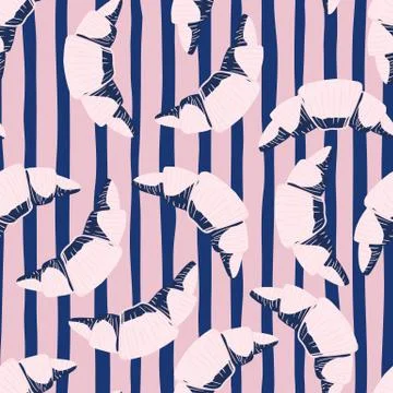 Random seamless patten with doodle tasty croissnats silhouettes. Pink and nav Stockillustratie
