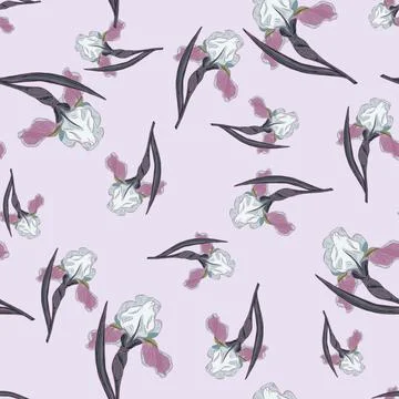 Random seamless pattern with abstract cute iris flower ornament. Light blue b Illustrazione stock