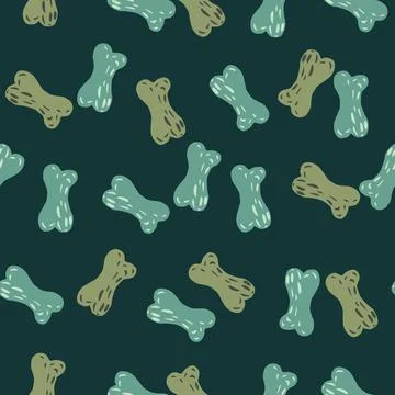 Random seamless pattern with blue and green bone silhouettes print. Dark turq イラスト素材