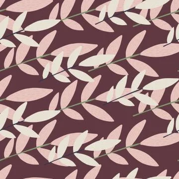 Random seamless pattern with botanic elements. Lilac and light branches on pu Illustrazione stock