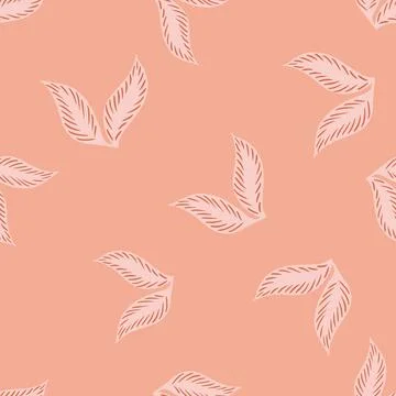 Random seamless pattern with botanic leaf ornament. Pink pastel background. O Stock Illustration