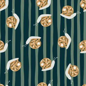 Random seamless pattern with childish animal snails ornament. Achatina doodle Stock Illustration