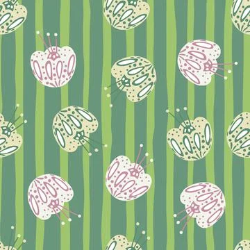 Random seamless pattern with contoured random folk flower buds print. Pastel  Stock Illustration