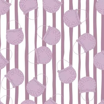Random seamless pattern with cooking bowler light purple ornament. Striped ba Illustrazione stock
