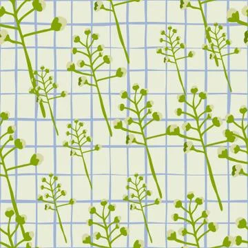 Random seamless pattern with cotton foliage shapes. Pastel light background w Stock Illustration