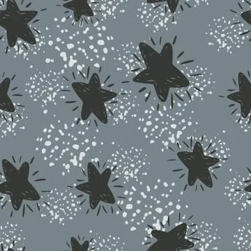 Random seamless pattern with different stars dark elements. grey background w イラスト素材