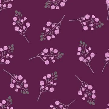Random seamless pattern with doodle blackberry vitamin ornament. Purple and p Illustrazione stock