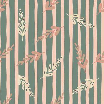 Random seamless pattern with doodle branches elements ornament. Grey and pink Stock Illustration