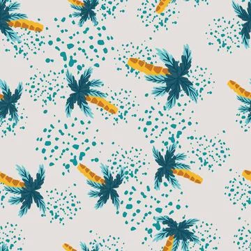 Random seamless pattern with doodle coconut palm tree silhouettes print. Back Stock-Illustration