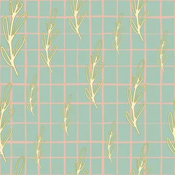 Random seamless pattern with doodle green colored branches shapes. Print on b Stock Illustration