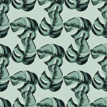 Random seamless pattern with doodle hand drawn blue colored monstera creative Stockillustratie