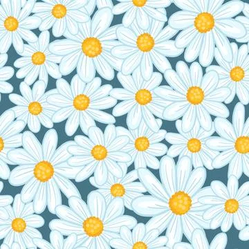 Random seamless pattern with doodle hand drawn light blue daisy flowers silho Illustrazione stock