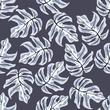 Random seamless pattern with doodle monstera silhouettes. Purple tones orname イラスト素材