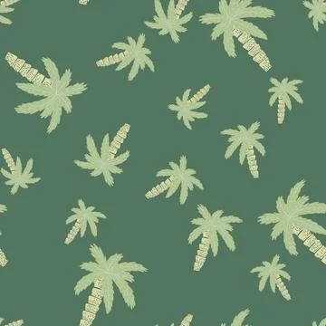 Random seamless pattern in doodle style with hand drawn tropical palm tree sh Stock Illustration