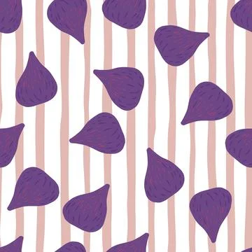 Random seamless pattern with food exotic fig elements. Purple fruit ornament  Stock Illustration