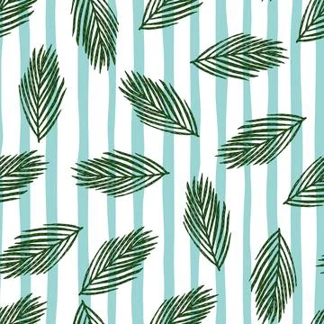 Random seamless pattern with green december fir branches shapes. White and bl Stock Illustration