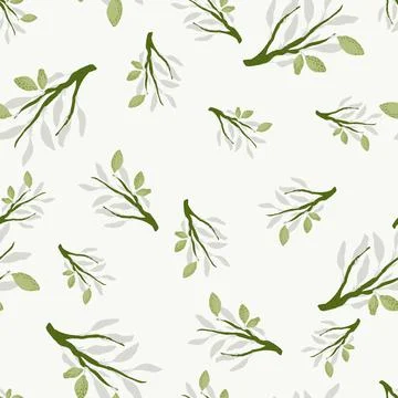 Random seamless pattern with green lemons and branches print. Light pastel ba Stockillustratie