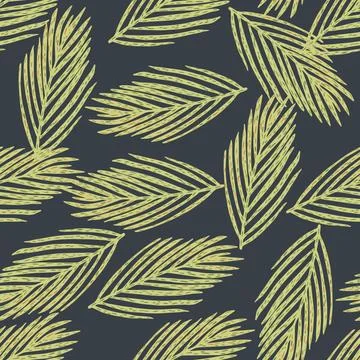 Random seamless pattern with hand drawn new year yellow fir branches ornament Stock Illustration