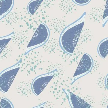 Random seamless pattern with hand drawn fig slice silhouettes. Blue fruits on イラスト素材