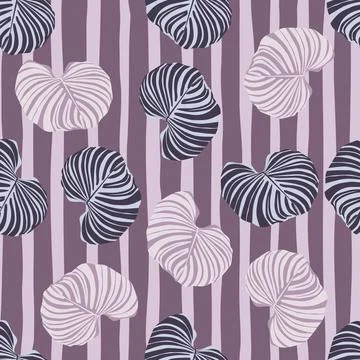 Random seamless pattern with hand drawn monstera tropical leaf shapes. Purple Stock Illustration