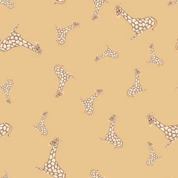 Random seamless pattern with hand drawn giraffe ornament. Beige background. S Stock Illustration
