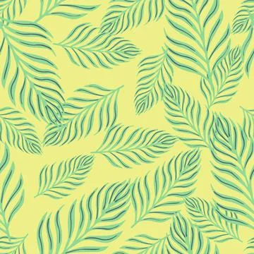 Random seamless pattern with hand drawn blue colored fern leaf shapes. Light  イラスト素材