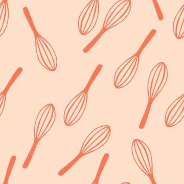 Random seamless pattern with kitchen mixing tools elements. Red corolla silho 스톡 일러스트
