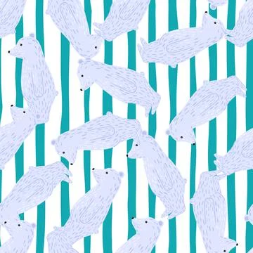 Random seamless pattern with light blue polar bear silhouettes print. White a Stock Illustration