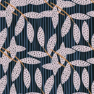 Random seamless pattern lilac herbal branches. Dark blue background with light イラスト素材