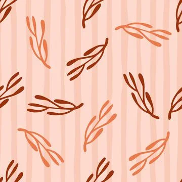 Random seamless pattern with orange and brown colored branches shapes. Pink p Illustrazione stock