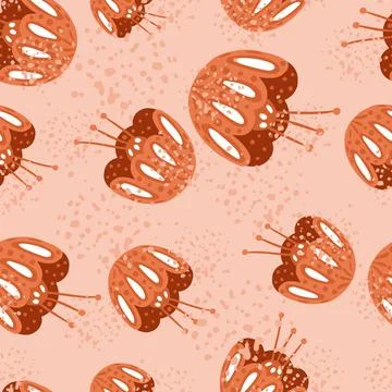 Random seamless pattern with orange folk flower elements print. Pink pastel b イラスト素材