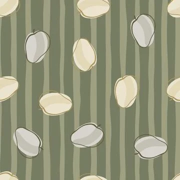 Random seamless pattern with organic doodle apricot elements print. Pale gree Stockillustratie