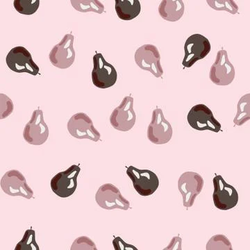 Random seamless pattern with pale pear elements. Pink and brown ornament frui 스톡 일러스트