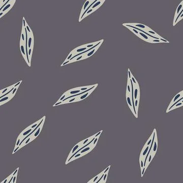 Random seamless pattern with simple abstract leaf ornament. Grey background.  イラスト素材