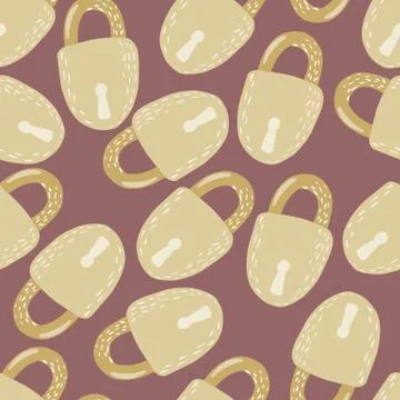 Random seamless pattern with simple beige loch shapes ornament. Pale maroon b Illustrazione stock
