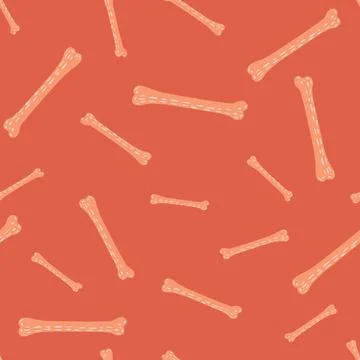 Random seamless pattern with simple light bone elements. Pink background. Pet Stock Illustration