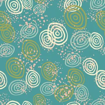Random seamless pattern with spirals and splashes. In blue, green and white c イラスト素材