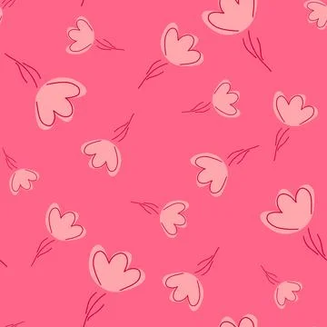 Random seamless pattern in suumer style with doodle outline flowers shapes. P Stock Illustration