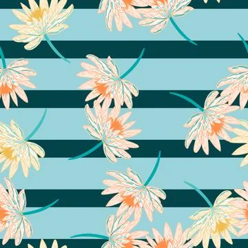 Random seamless pattern with white colored daisy flowers elements. Blue strip Illustrazione stock