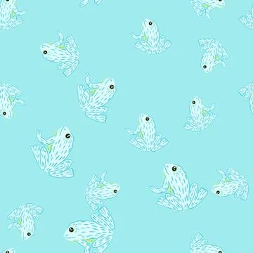 Random seamless pattern with white contoured toad silhouettes print. Blue pas 스톡 일러스트