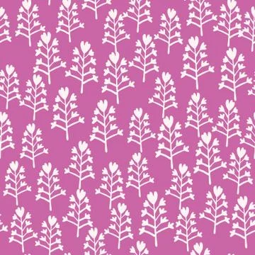 Random seamless pattern with white floral elements. Bright lilac background.  Stock Illustration